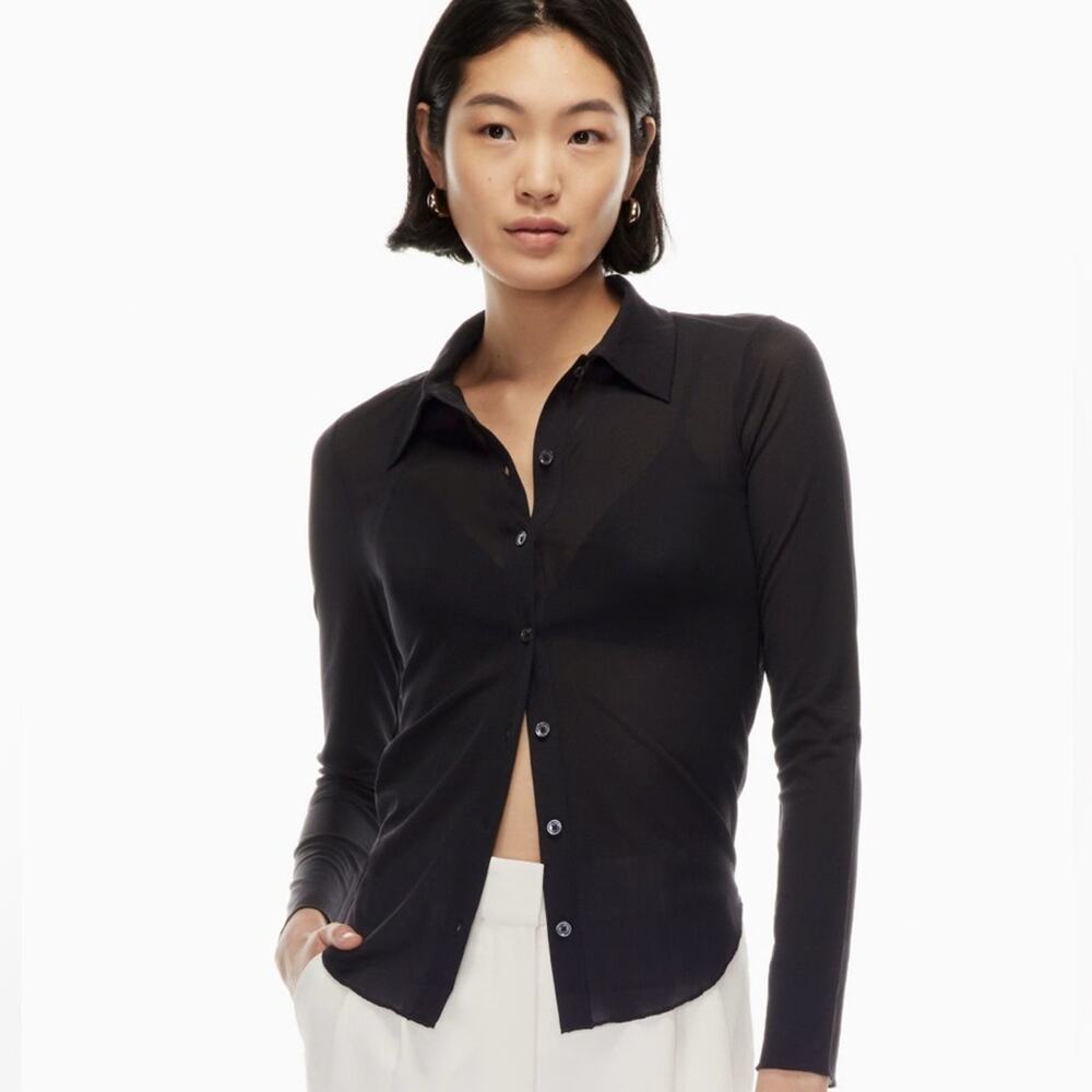 ARITZIA Wilfred Pose Mesh Long Sleeve Top Large Button Up Blouse